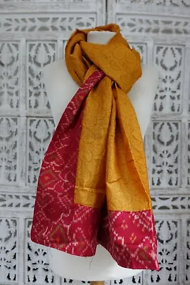 Ochre And Red Ikat Tissue Silk BN Bollywood Dupatta Chunni Shawl SKU19181 • £24.99