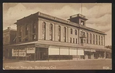 1910s POSTCARD REDDING CA/CALIFORNIA MASONIC TEMPLE OVER BUSINESS STORE VICTROLA • $12.99