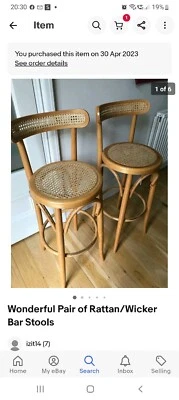 £0.99 • Buy Wonderful Pair Of Rattan/Wicker Bar Stools NO RESERVE 
