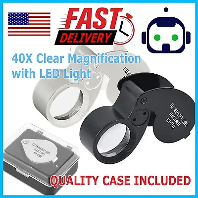 40X Magnifying Loupe Jewelry Eye Glass Magnifier LED Light Jewelers Loop Pocket • $5.89