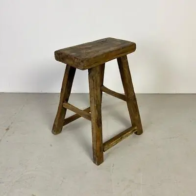 VINTAGE RUSTIC ANTIQUE WOODEN STOOL MILKING EXTRA LARGE WAXED No X104 • £120