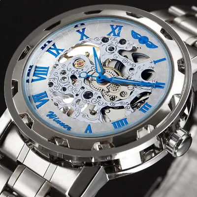 £16.72 • Buy Men Luxury Mechanical Watches Steel Steampunk Skeleton Hand Wind Up Wrist Watch