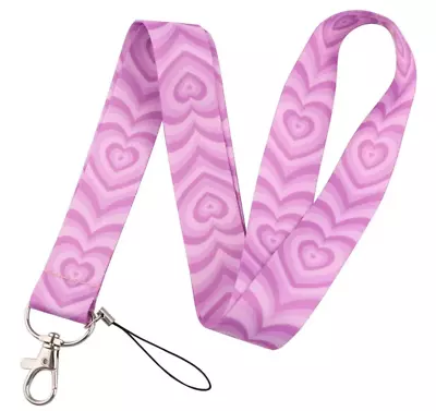 Pink Purple Heart Lanyard Neck Strap Teacher  Key ID Badge Card Holder Travel • $10.75