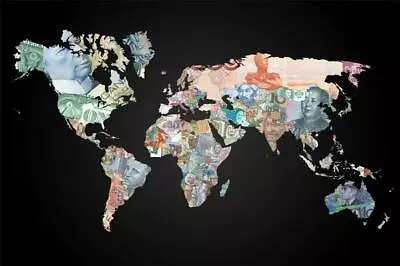 CURRENCY MAP OF THE WORLD GLOSSY POSTER PICTURE PHOTO Money Euro Pound Globe 23 • $12.99