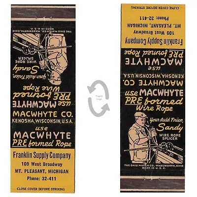 Vintage Matchbook Cover MacWhyte Wire Rope Franklin Supply Mt Pleasant MI 1940s • $8.49