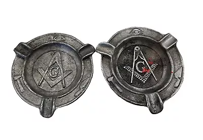 Vintage Masonic Ashtray Mason Temple Eye Tools Lot Of 2 Metal Aluminum • $50