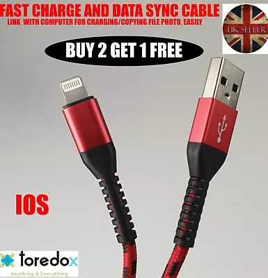 Iphone 5 6 7 8 X Charging Lead/Data Sync Cable 1M 2M (Heavy Duty Braided) • £3