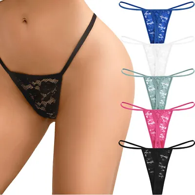 5 Pack Womens Lace Thongs Micro G-String Sexy Underwear Knickers Lingerie Briefs • £6.99