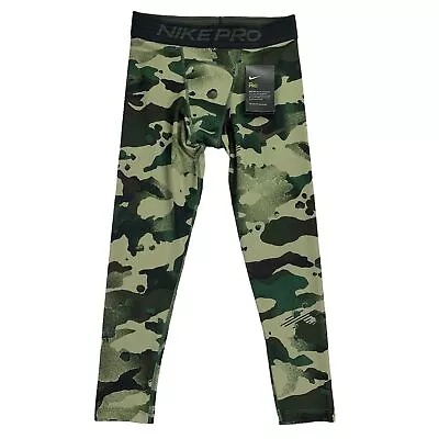 Nike Mens Dri-Fit Pro 3/4 Cropped Camo Tight Fit Leggings Green Brown S • $34.97