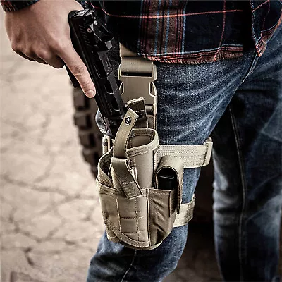 Tactical Adjustable Pistol/Gun Drop Leg Thigh Holster Magazine Pouch Right Hand • $17.99