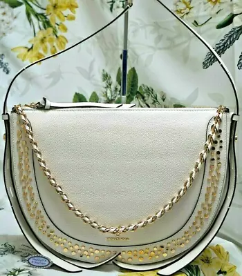 NWT MICHAEL KORS JAGGER GOLD STUDDED Shoulder Messenger Bag OPTIC WHITE Leather • $178.95