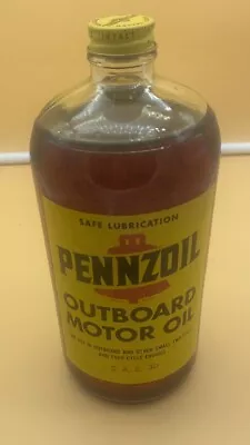 Sealed Full Vintage Pennzoil Outboard Motor Oil S.A.E. 30 Quart Glass Bottle NOS • $26