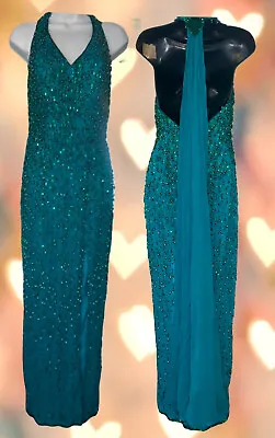 Vintage Alyce 1994 Prom Gown Teal And Green Beaded Size 6 (see Measurements) • $135