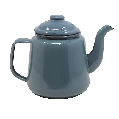 Falcon Grey Black Rim 1.5L Teapot Enamel Tin Gas And Electric Hobs Compatible • £20.75