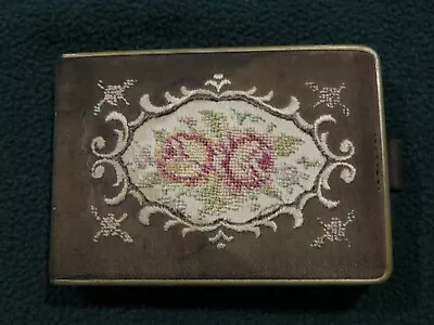 Vintage Sewing Kit With Floral Needlepoint Cover Snap Closure Needles & Pins • $21.95