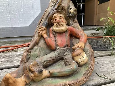 Barefoot Hillbilly Against Tree Stump With Moonshine Jug Raccoon Rifle And Dog • $65