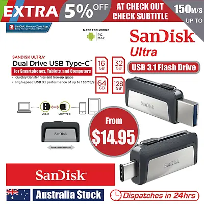 $14.95 • Buy SanDisk Dual Drive Flash Type C USB 3.1 16GB 32GB 64GB 128GB Memory Stick Pen