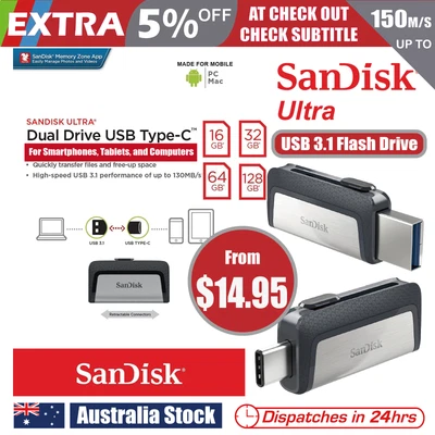 $14.95 • Buy SanDisk Dual Drive Flash Type C USB 3.1 16GB 32GB 64GB 128GB Memory Stick Pen