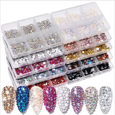 1 Box Mixed Size Glass Nail Art Rhinestones Flatback AB Crystal 3D Gem Manicure • $6.39