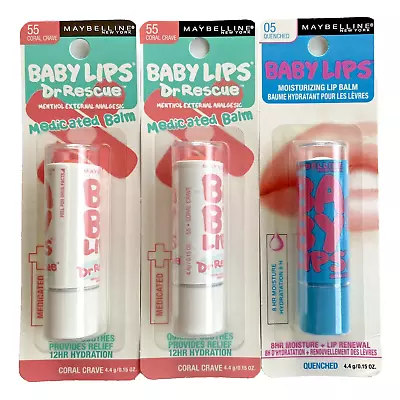 3 Maybelline Baby Lips Balm Dr. Rescue Medicated #55 Coral Crave & #05 Quenched • $12.90