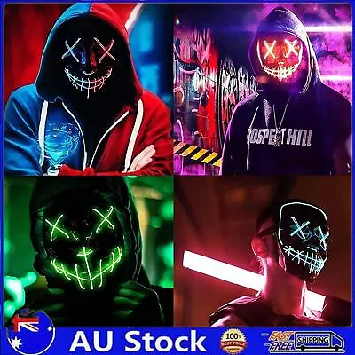 LED Purge Mask Glow In Dark Light Up Halloween Costume Scary Rave Festival 2022 • $10.73