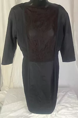 ZANG TOI Couture Dress Black Silk Runway Floral Lace Sheer Panel Front Handmade • $300