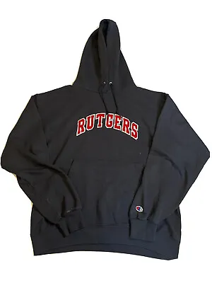 £18 • Buy Beautiful 90s CHAMPION X RUTGERS UNIVERSITY EMBROIDERED PULLOVER HOODIE  LARGE