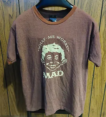 Alfred E Neuman Shirt Ringer Medium Brown Vintage 80s Thunder Creek Mad Magazine • $45