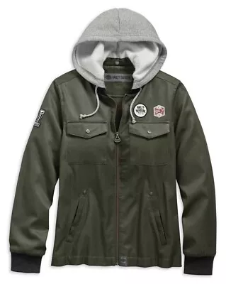 Harley-Davidson® Women's Patches Hooded Bomber Casual Jacket Green SIZE S • $9.95