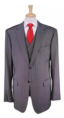 Custom Made For Dwyane Wade Gray Striped 3-Pc Slim Fit Wool-Cashmere Suit 46XL • $600