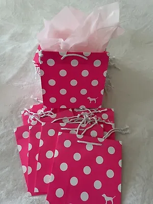 5 Victoria Secret PINK DOG LOGO POLKA DOT Gift Shopping Paper Favor Bags New • $12.99