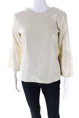 J. Mclaughlin Womens Scoop Neck Flare Sleeve Shimmer Blouse Top Yellow Size XS • $2.99