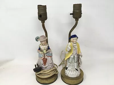 Vtg Porcelain Lamp Pair Male & Female French 17th 18th Dress Metal Bases Stems • $29.99