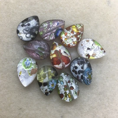 £2.49 • Buy Pressed Silver Foil Millefiori Glass Teardrop Beads | Pk 10 | 18x13mm | Mixed