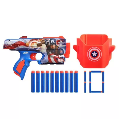 Nerf Marvel Captain America Blaster 10 Nerf Elite Darts & Holster F9717 • $22.95