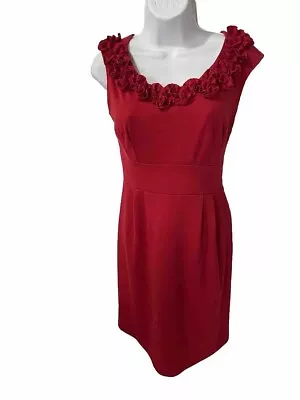 AA Studio AA Sleeveless Dress Woman Red Fitted Ruffles Neck.Size 6#7 • $11.90