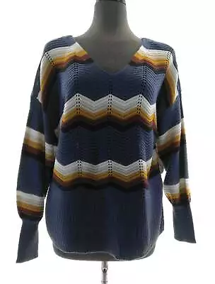 FCT With Love Womens Sweater Pullover V Neck Long Sleeve Tunic Top Striped • $16.79