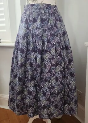 Vintage Laura Ashley Purple Floral Midi Skirt Cotton Wool 8 80s Cottagecore Plea • £16.95