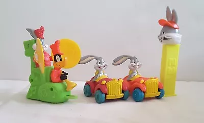 Vintage Bugs Bunny/Daffy Duck Quack-Up Cars Toys PLUS One Pez Dispenser 4 Pieces • $6.87