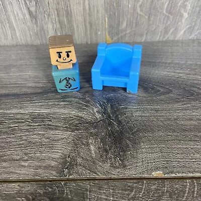 Vintage Playskool McDonald's Square Block Head Little People Blue With Chair • $6.70