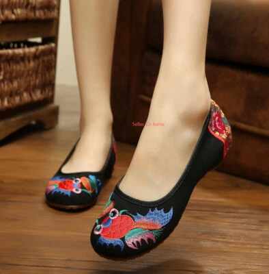 £29.88 • Buy Women Chinese Embroidered Flower Cloth Shoe Flat Mary Jane Handmade Shoe Slip On
