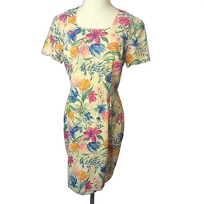 Maggy London Floral Dress Size 8 Lined Tulips Short Sheath Womens VTG 12.24.11 • $27.99