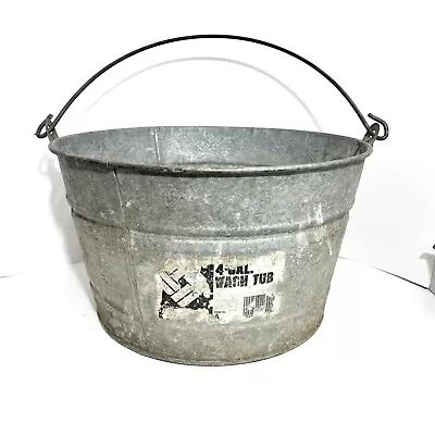 Vintage 4 Gallon Galvanized Metal Wash Tub Bucket Gardening Marked A • $34.99