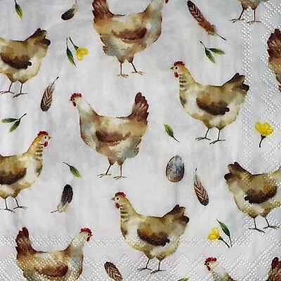 5 X Paper Cocktail Napkins/Decoupage/Craft/Dining/Easter Chickens Hens SC59 • £1.40