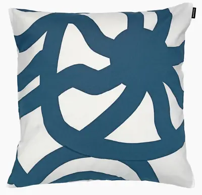 Marimekko Joonas Pillow Case 20x20  Cushion Cover Teal Blue White Finland • $55