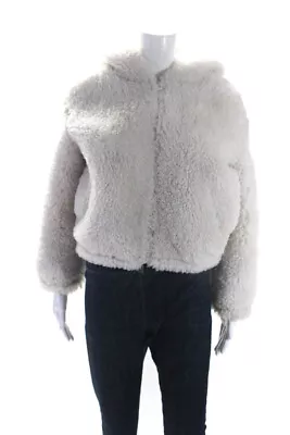 Monnalisa Womens Faux Fur Hooded Long Sleeve Zip Up Coat Beige Size XS • $34.99