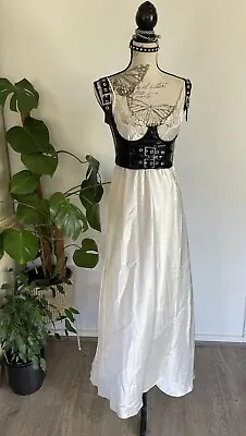 Vintage Yves Saint Laurent White Satin Floral Lace Full Length Maxi Slip Dress L • $65.24