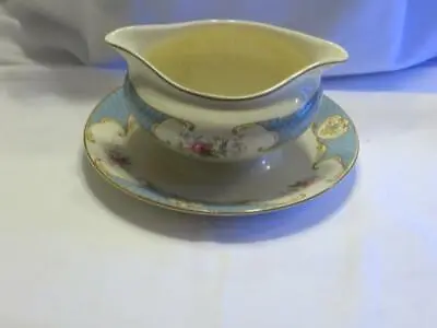 Myott And Co Staffordshire Rose Blue Gravy Boat With Attached Underplate • $49.99