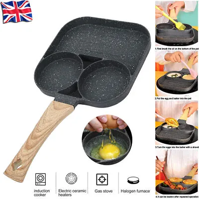 3 Hole Frying Pot Pan Egg Pan Non Stick Egg Ham Pancake Steak Breakfast Machine • £8.99