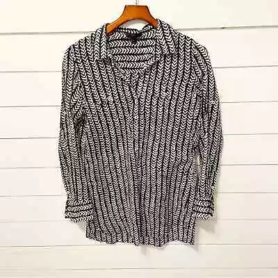 J.Crew | Woman's Black And White Herringbone Half Button Down Tunic Top Small • $20